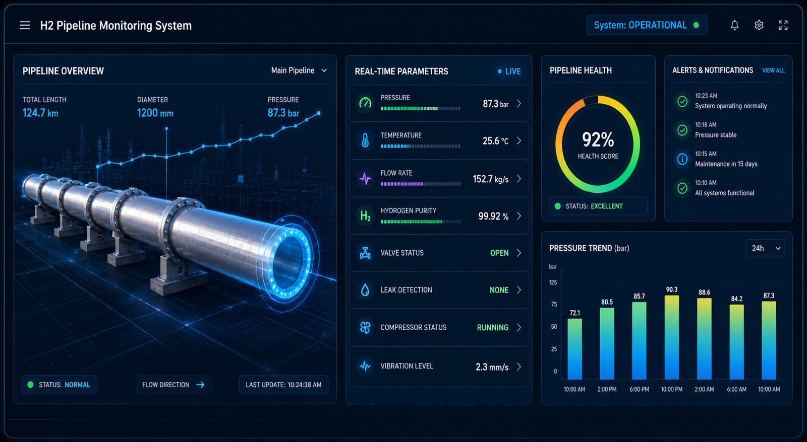 H2 pipeline monitoring digital twin dashboard