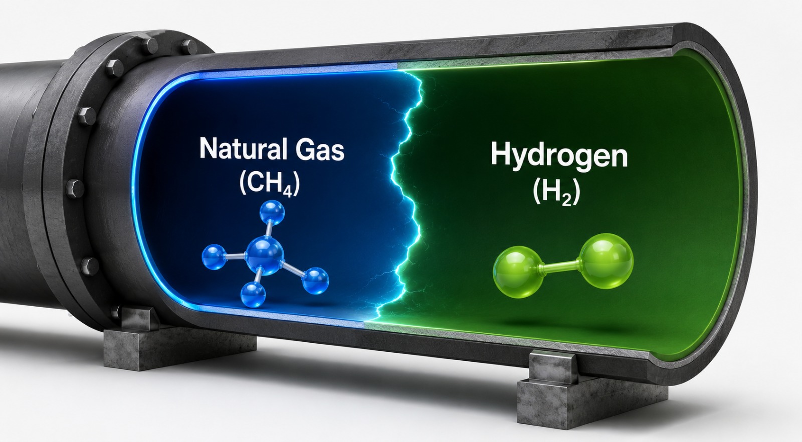 Natural gas versus hydrogen in pipeline cross-section